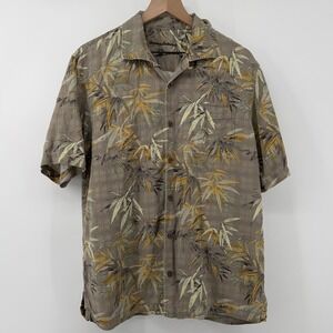 Tommy Bahama Short Sleeve Collared Camp Shirt 100% Silk Taupe‎ Tropical Men M